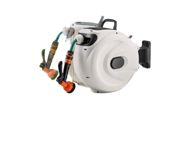 Wall Mounted Retractable Garden Hose Reel with Hose & Sprayer — Auto Rewind Water Hose Reel