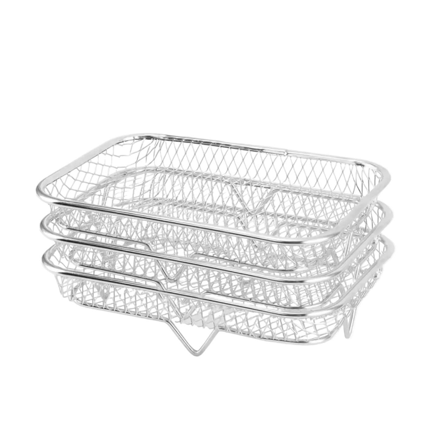Air Fryer Basket – Stackable Stainless Steel, 3 Pieces, with Anti-Scald Clip