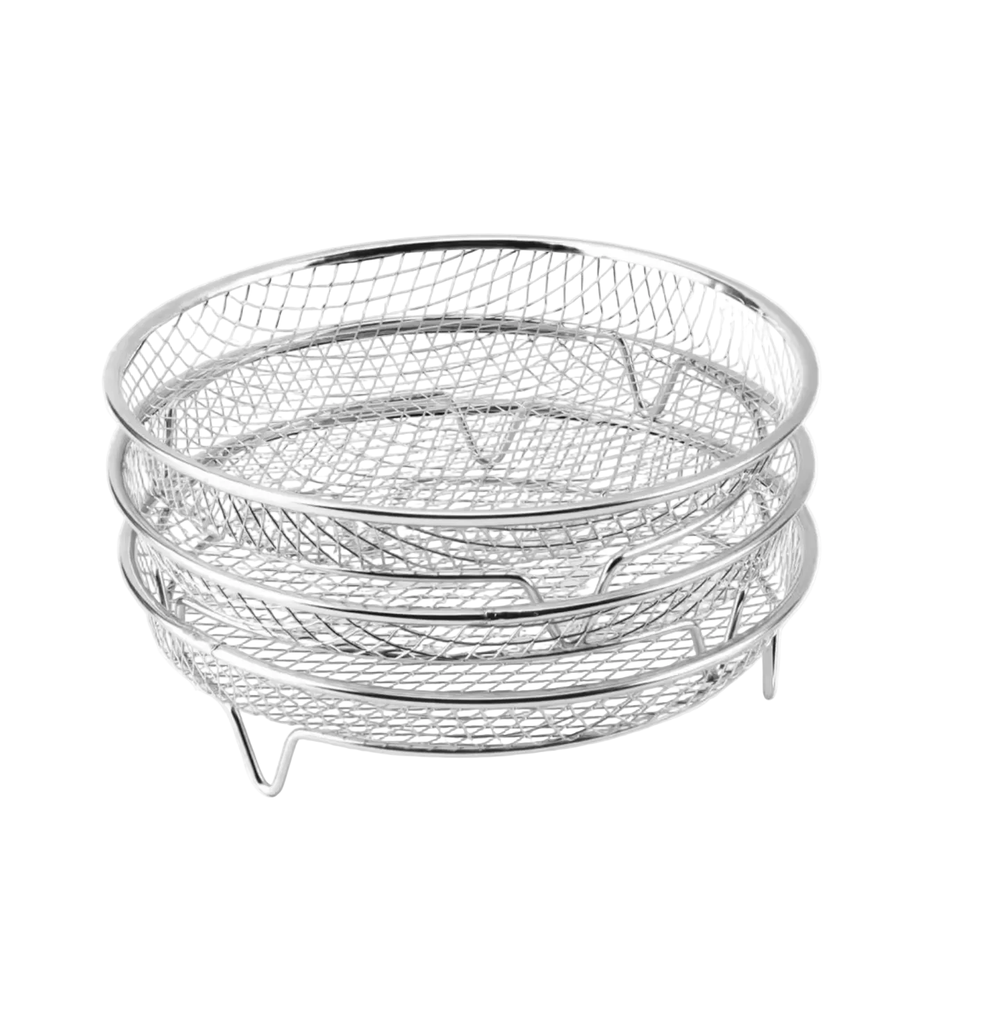 Air Fryer Basket – Stackable Stainless Steel, 3 Pieces, with Anti-Scald Clip