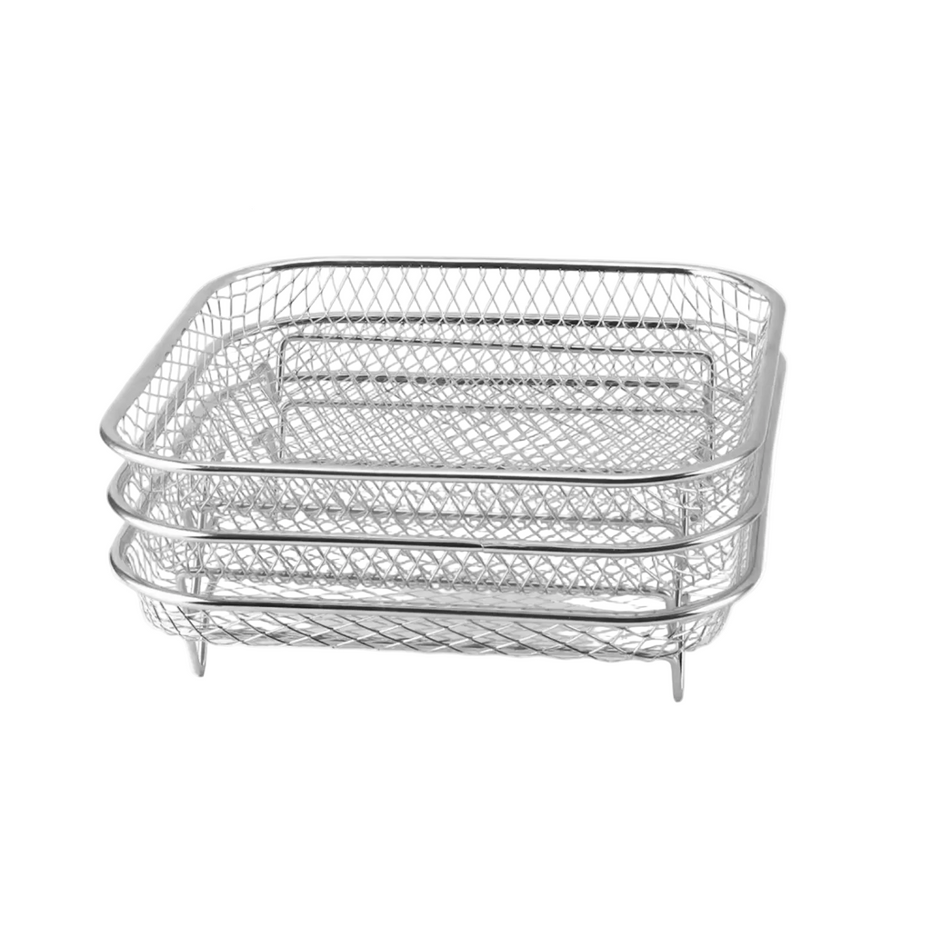 Air Fryer Basket – Stackable Stainless Steel, 3 Pieces, with Anti-Scald Clip