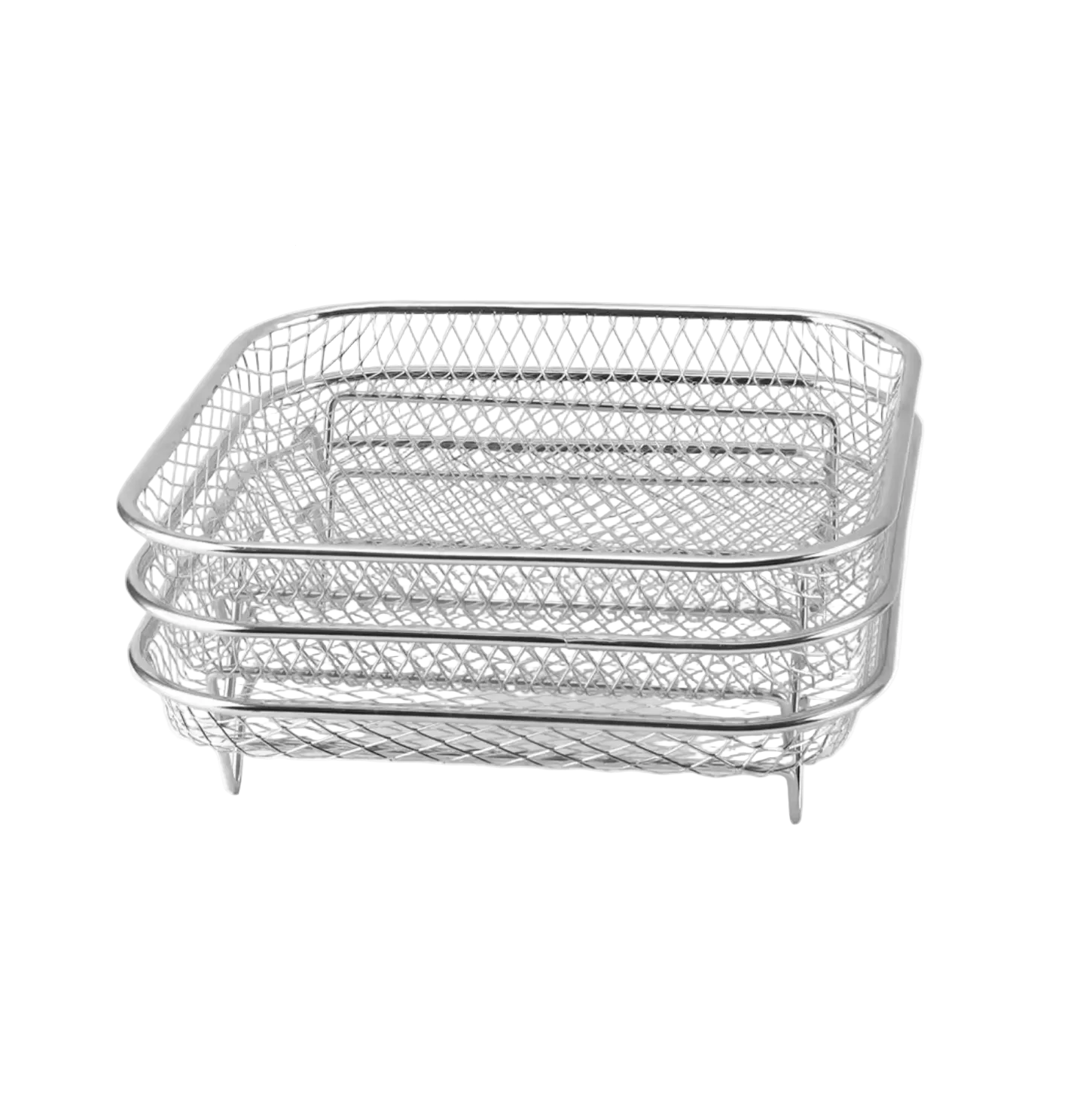 Air Fryer Basket – Stackable Stainless Steel, 3 Pieces, with Anti-Scald Clip