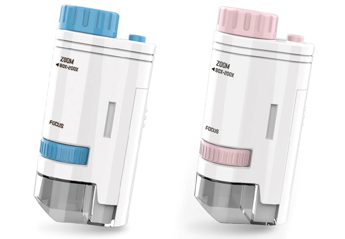 Kids Microscope 60–200× with LED – Pocket Handheld STEM Educational Toy