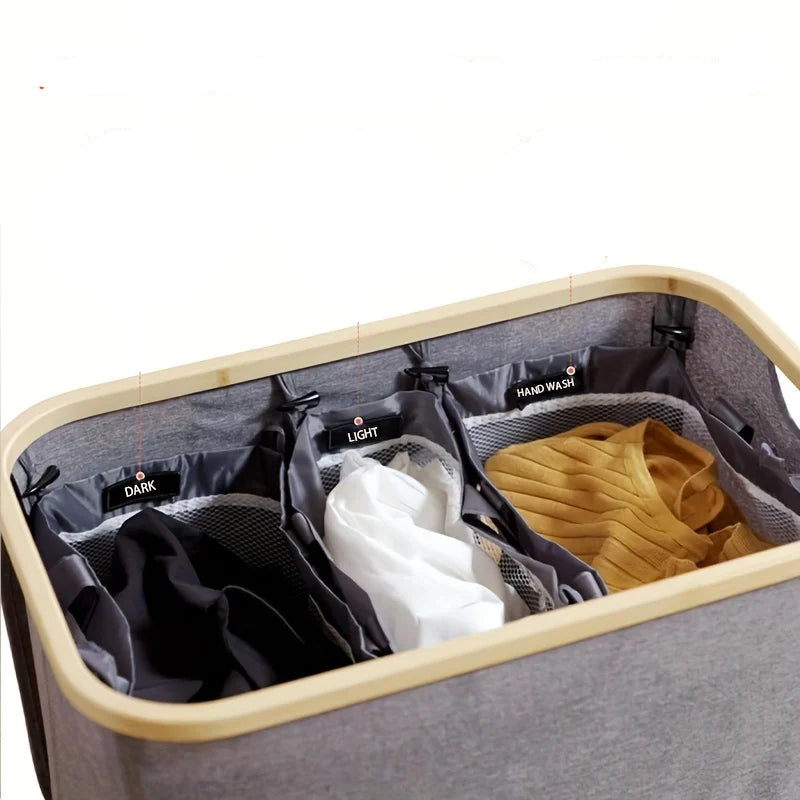 Laundry Basket with Lid – 160L 3-Section Laundry Hamper