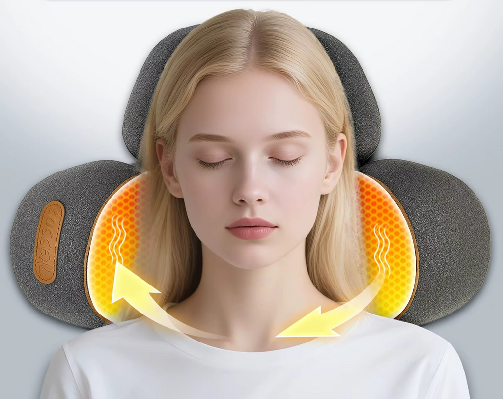 Heated Neck Massage Pillow – Memory Foam with Vibration Modes– Support, Heat & Traction.