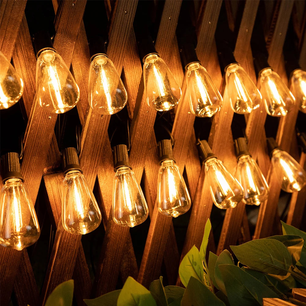 Outdoor String Lights Solar – ST38 Edison Festoon Lights with Remote