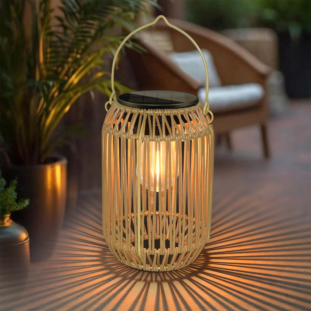 Solar Lantern – Handwoven Rattan with Automatic Dusk-to-Dawn Sensor for Outdoor Use 1