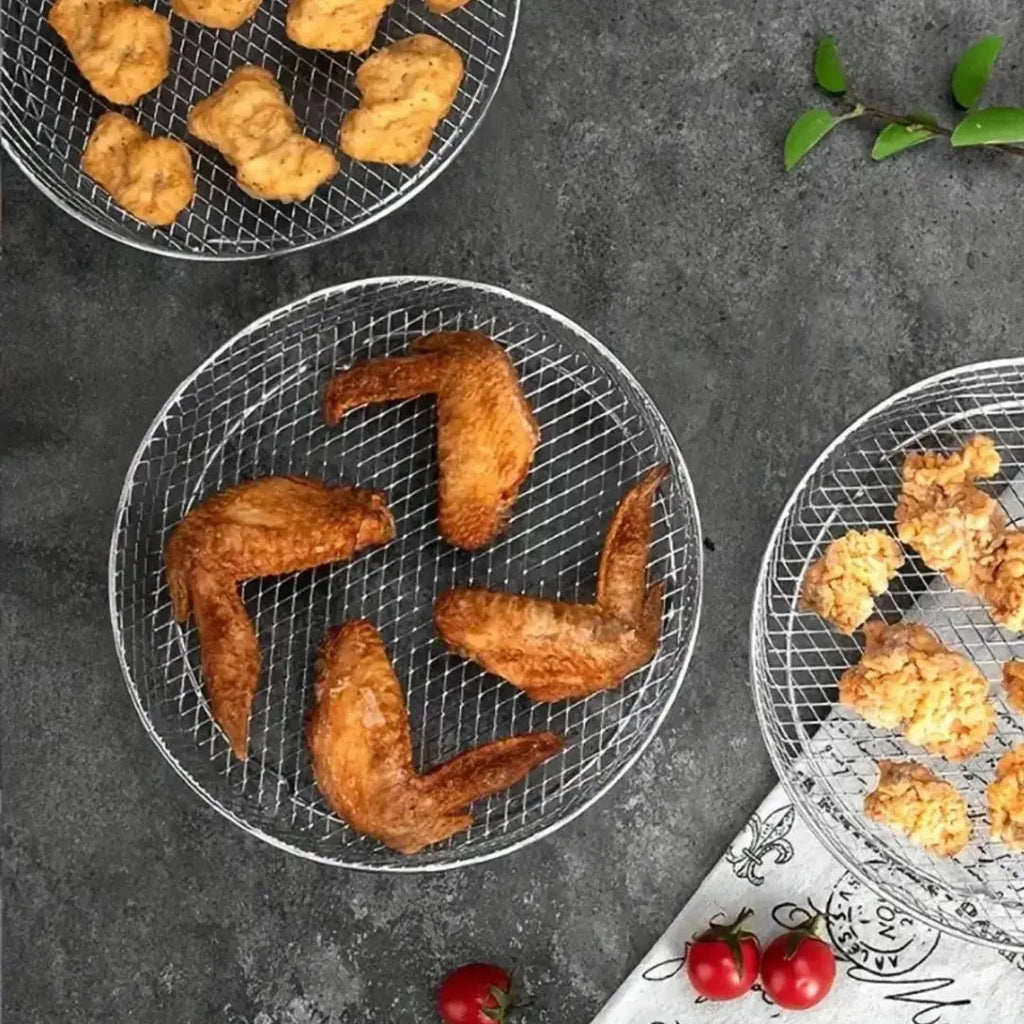 Stackable Air Fryer Basket – Food-Grade Stainless Steel, 3 Shapes, Universal Fit 4