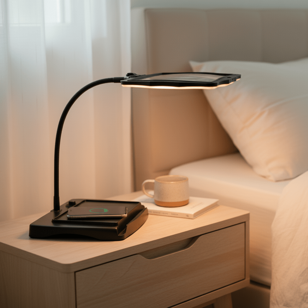 Table magnifier with 3x magnification and built-in LED light, ideal for detailed work like crafting, reading, and close-up inspection. 1