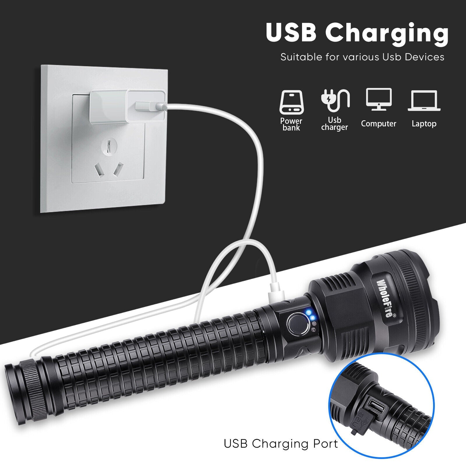 Rechargeable Flashlight – XHP70.2 Tactical Zoom LED Torch