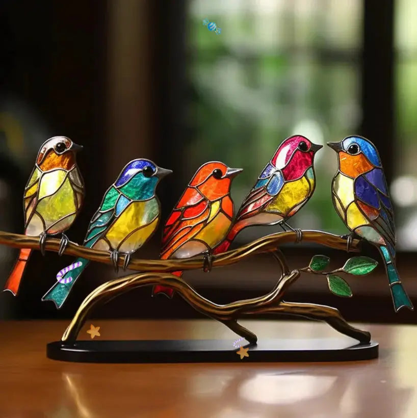 Colorful window bird decoration art piece reflecting sunlight, enhancing home décor with vibrant hues and whimsical design. 0