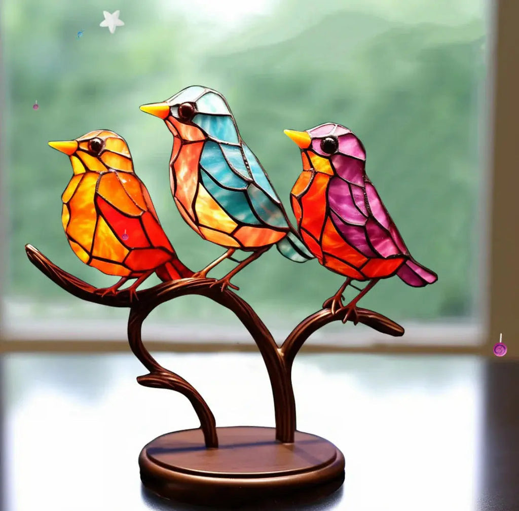 Colorful window bird decoration art piece reflecting sunlight, enhancing home décor with vibrant hues and whimsical design. 1