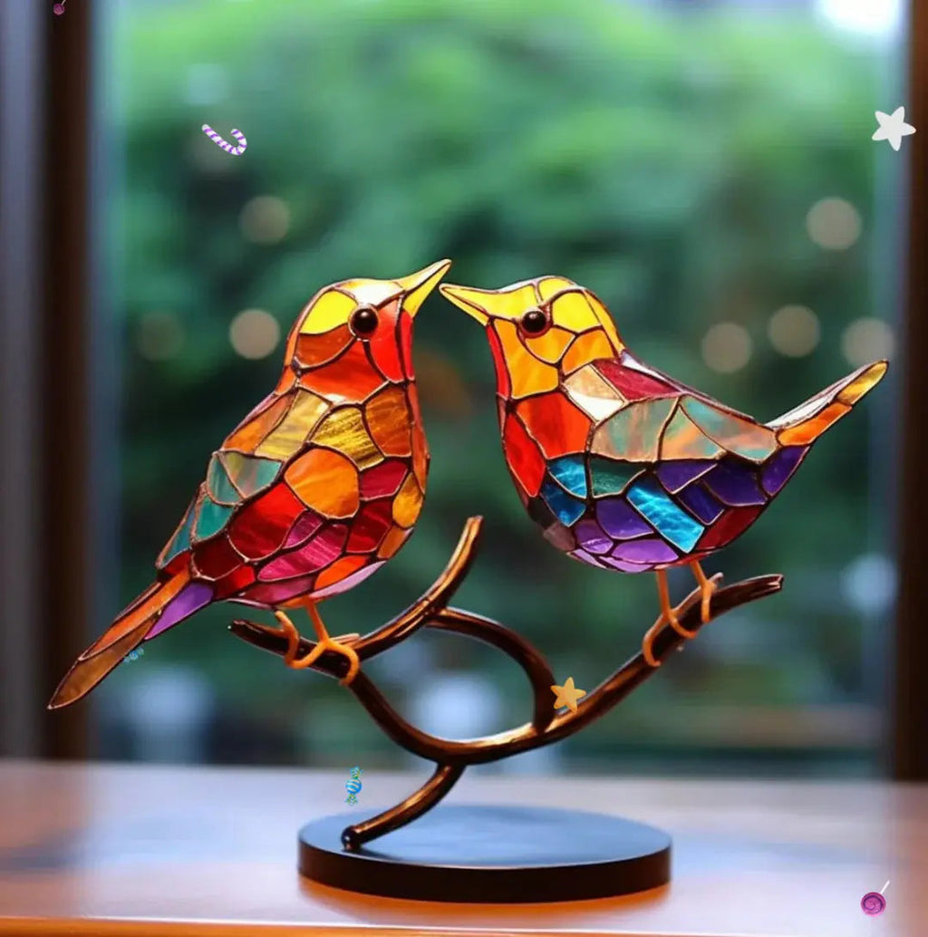 Colorful window bird decoration art piece reflecting sunlight, enhancing home décor with vibrant hues and whimsical design. 3