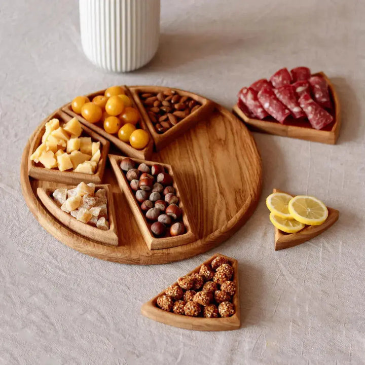 Wood Serving Tray – Round Design with 8 Removable Compartments, 25cm for Snacks and Appetizers 1
