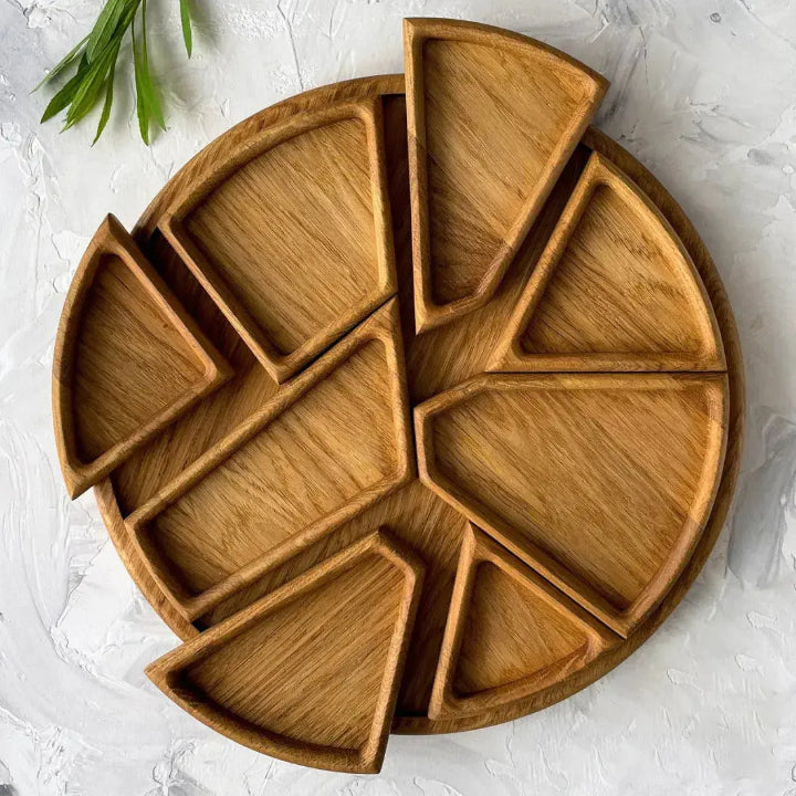 Wood Serving Tray – Round Design with 8 Removable Compartments, 25cm for Snacks and Appetizers 2