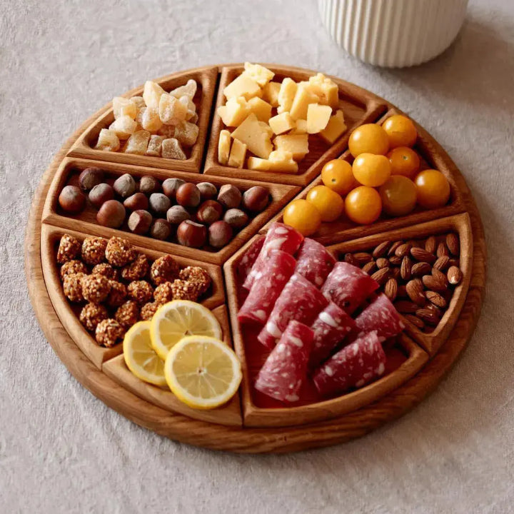 Wood Serving Tray – Round Design with 8 Removable Compartments, 25cm for Snacks and Appetizers 4