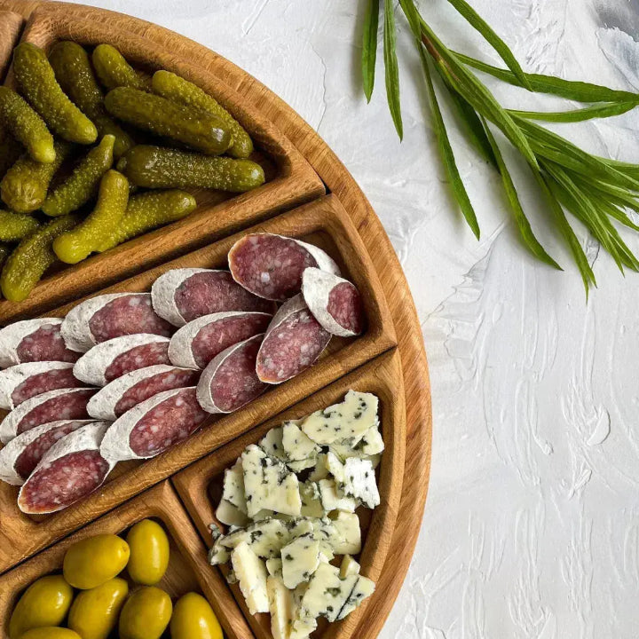 Wood Serving Tray – Round Design with 8 Removable Compartments, 25cm for Snacks and Appetizers 6