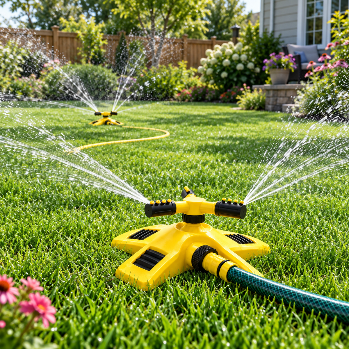 Triple Nozzle Lawn Water Sprinkler – 360° Rotating Garden Sprinkler