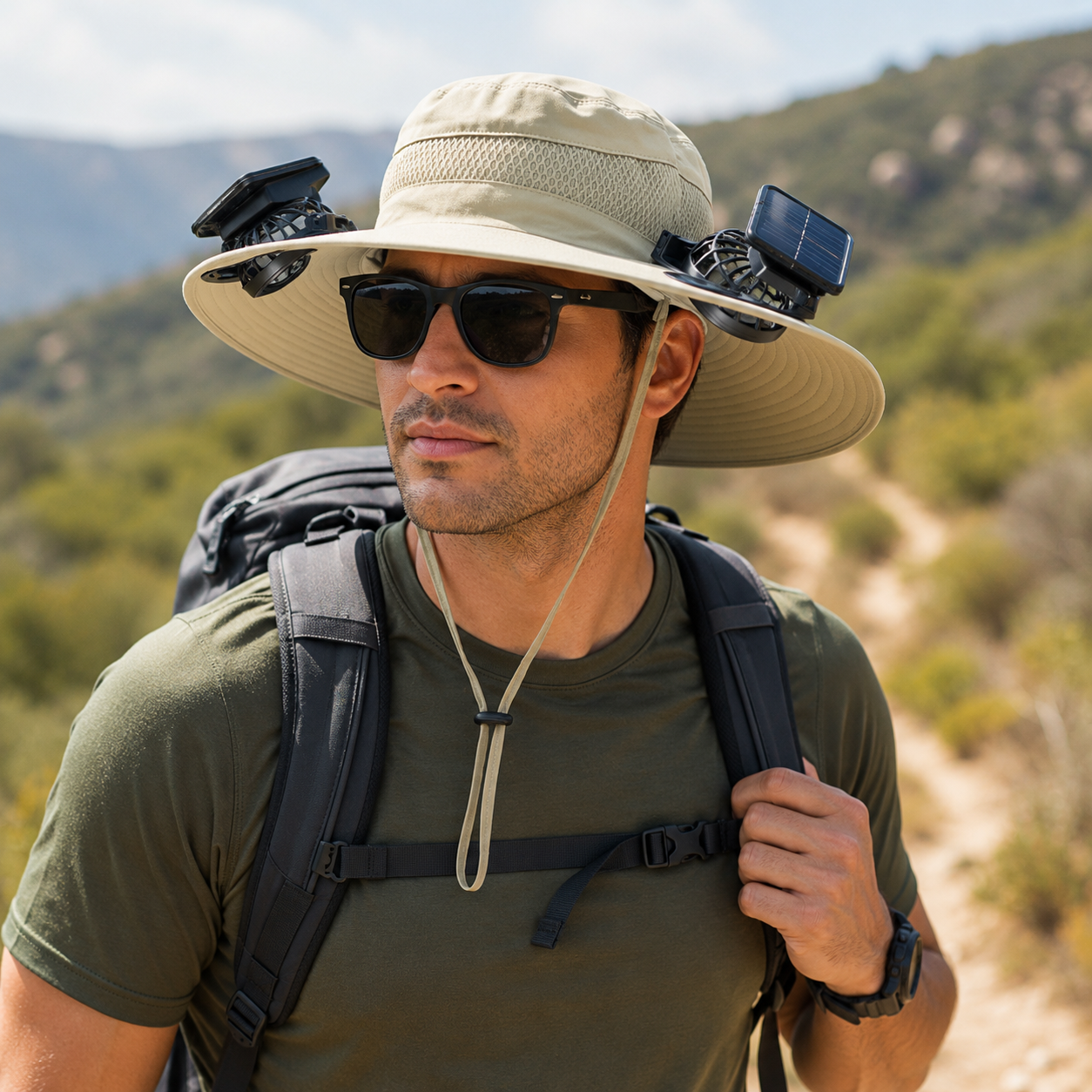 Solar Cooling Fan Hat – Wide Brim Sun Hat for Outdoor Use