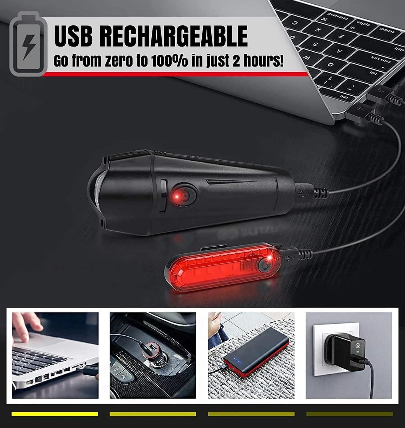 Bike Light – USB Rechargeable Front & Rear Bicycle Light Set | IPX4 Waterproof
