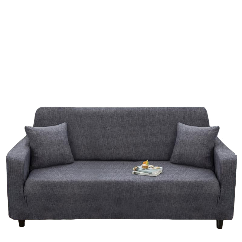 Ash Grey Stretch Sofa Cover — Textured Knit Slipcover with Elastic Hem & Foam Tucks (1–4 Seater)