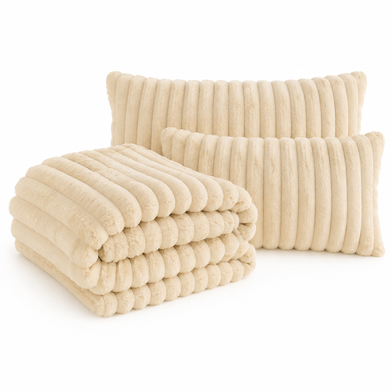Plush Throw Blanket – Faux Rabbit Fur, 1 or 3 Piece Set