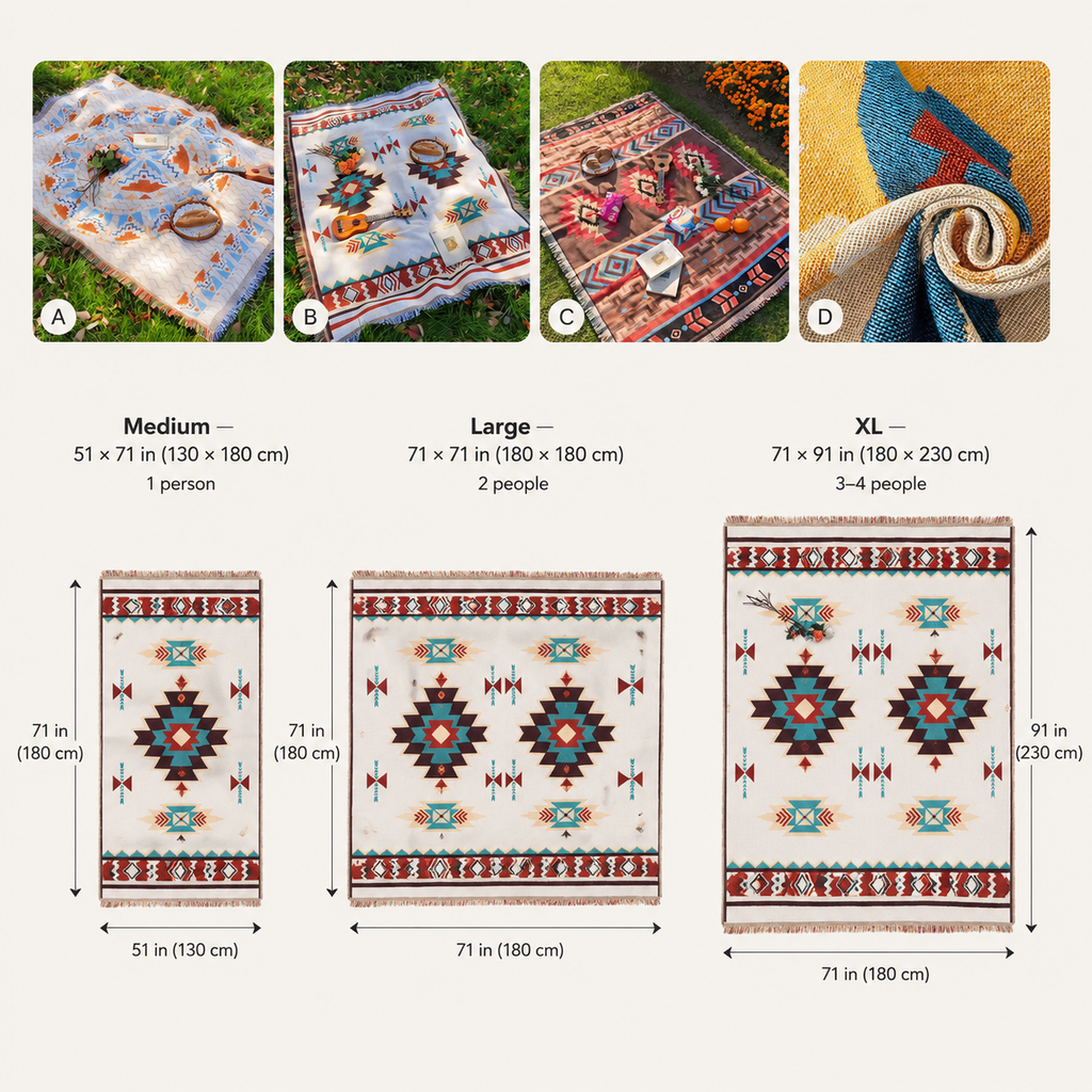 Boho Picnic & Camping Blanket – Outdoor Beach Tapestry Throw with Fringe