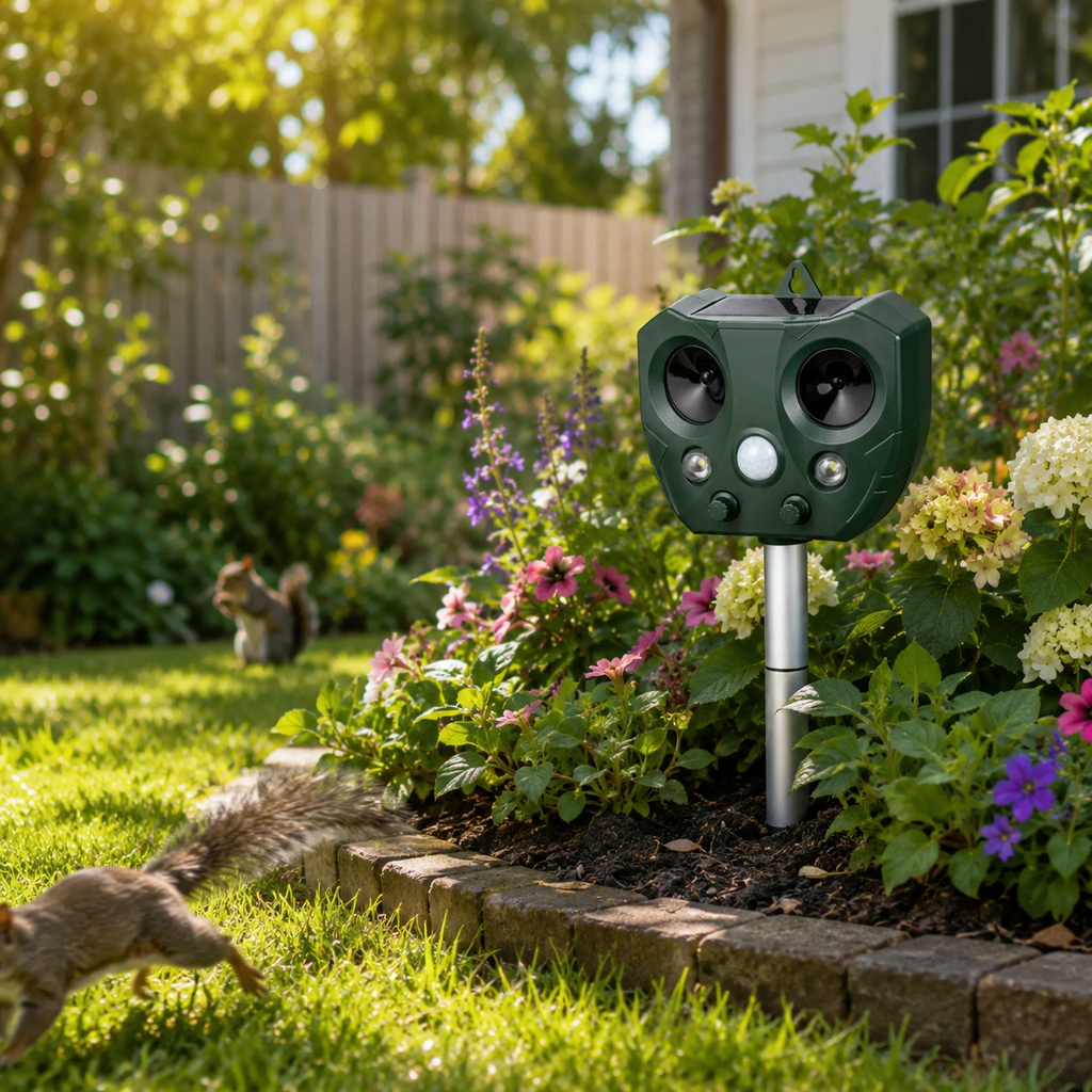 Solar Ultrasonic Raccoon & Squirrel Repeller – Outdoor Garden Deterrent