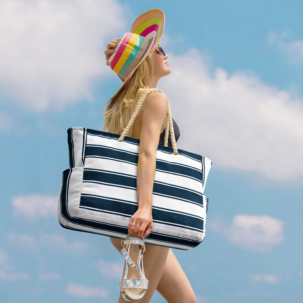 Beach Bag Waterproof Canvas Tote – Large Beach Tote with Zipper