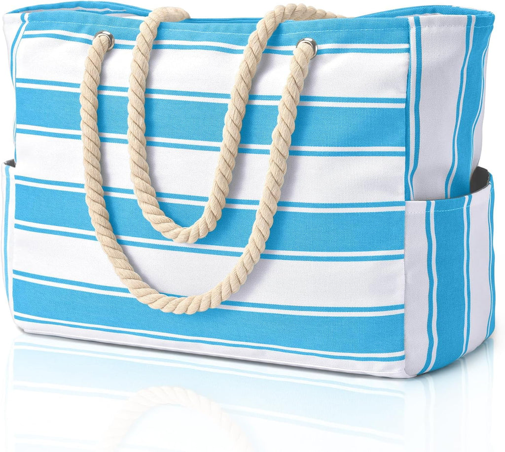 Beach Bag Waterproof Canvas Tote – Large Beach Tote with Zipper