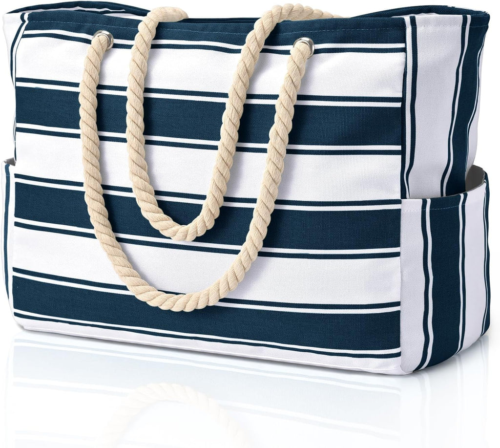 Beach Bag Waterproof Canvas Tote – Large Beach Tote with Zipper