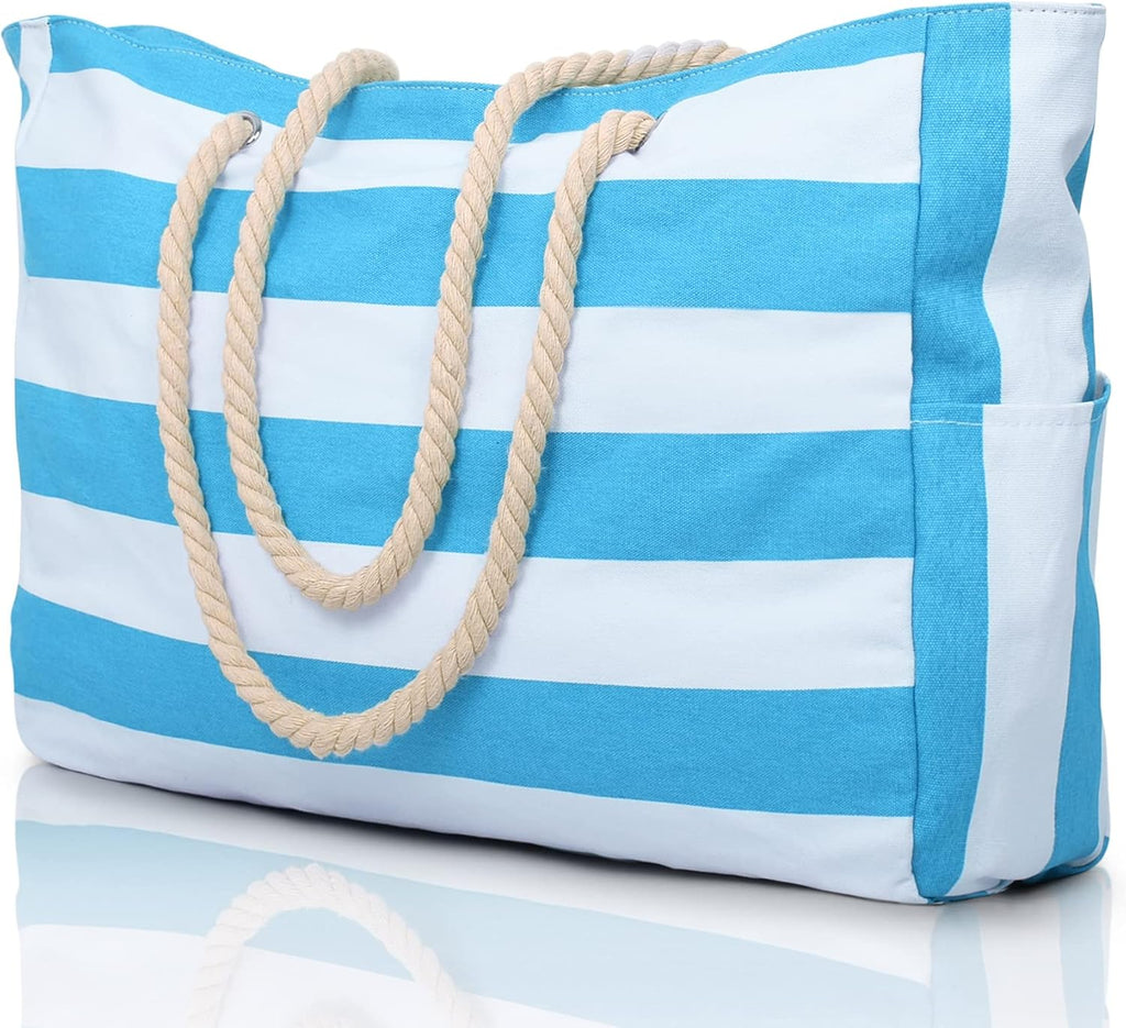 Beach Bag Waterproof Canvas Tote – Large Beach Tote with Zipper