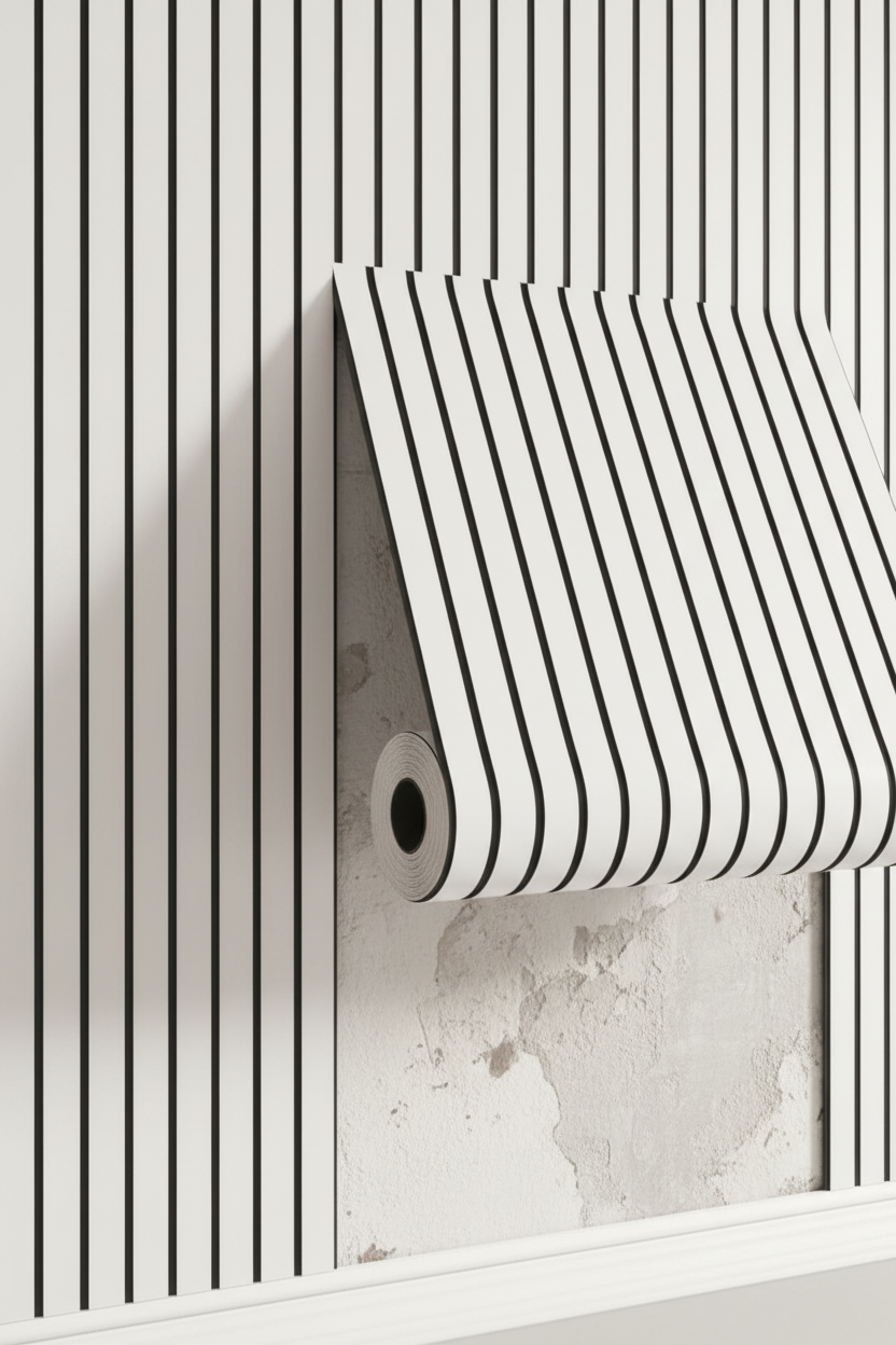 Beige White Stripe Wall Panels - White Background