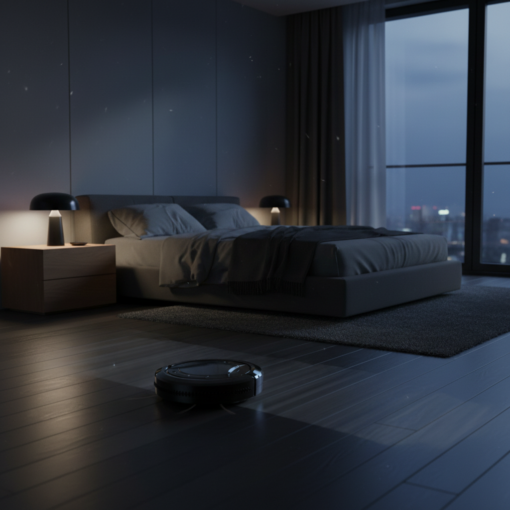 Black Robot Vacuum Bedroom