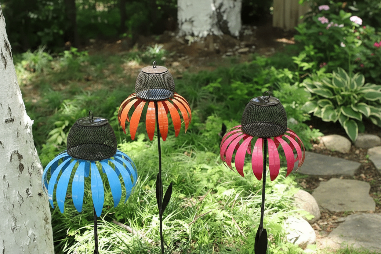 Metal Bird Feeder for Garden – Decorative Flower Stake | 3 Colours