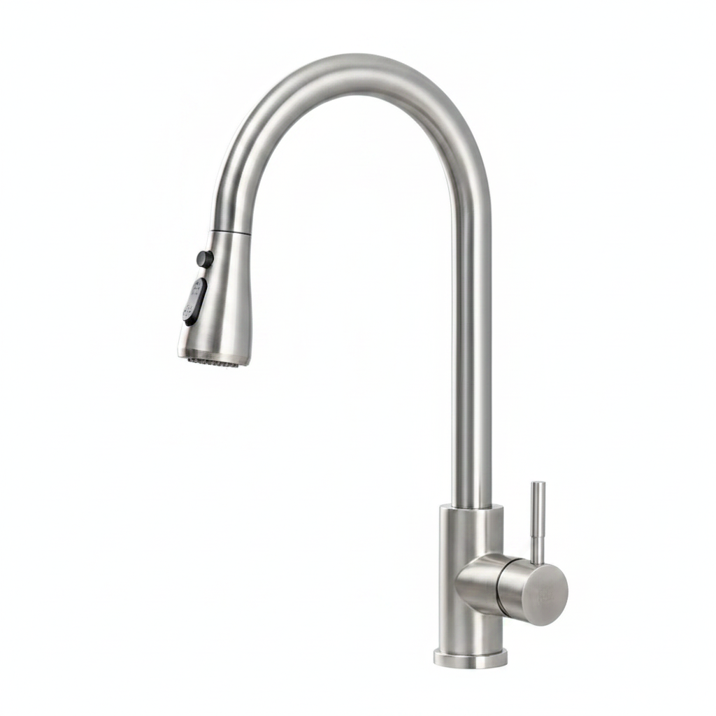 Brushed Nickel Kitchen Faucet – White Background