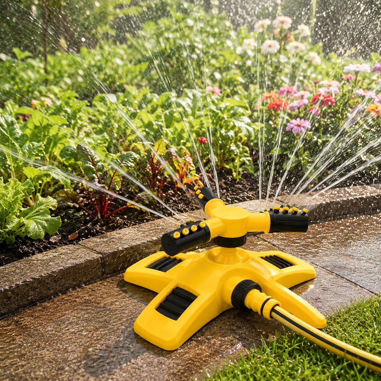 Triple Nozzle Lawn Water Sprinkler – 360° Rotating Garden Sprinkler
