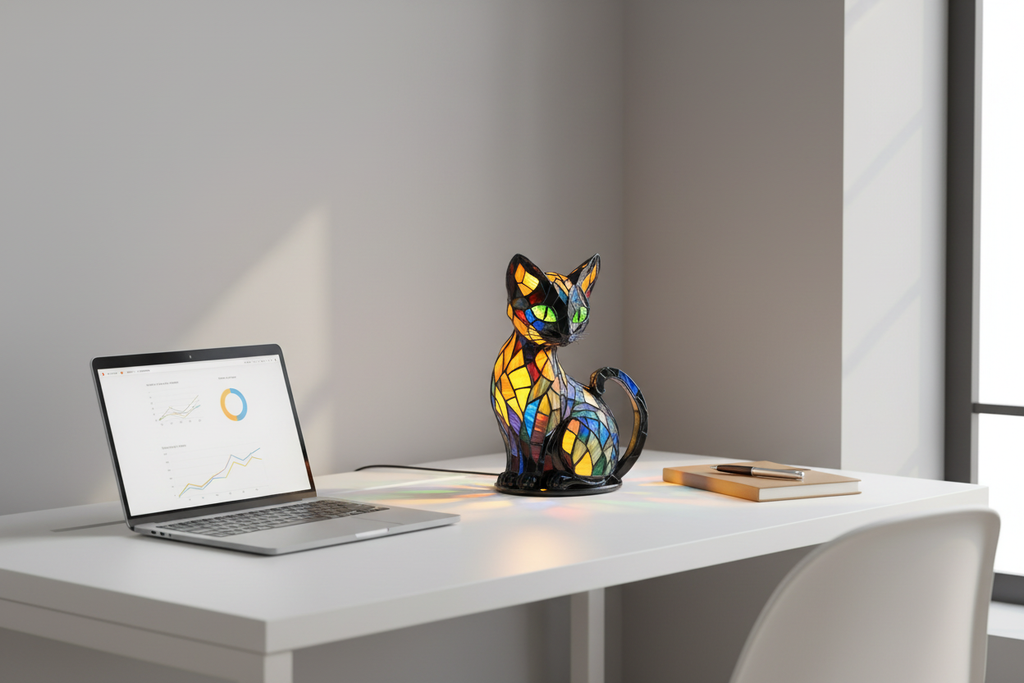 Cat lamp on desk workspace