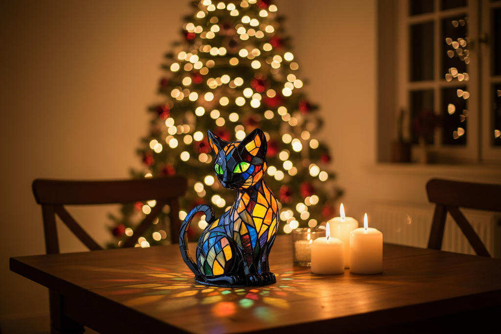 Cat lamp with Christmas tree