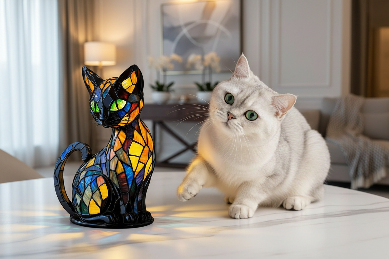 Cat lamp with white cat - updated background