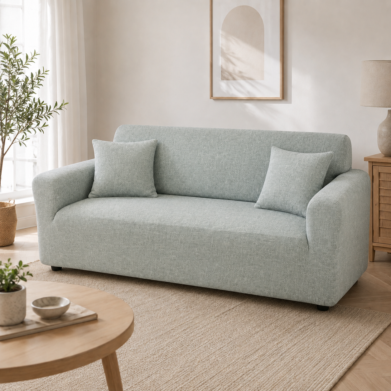 Green Stretch Sofa Cover – Washable Couch Cover 1–4 Seater