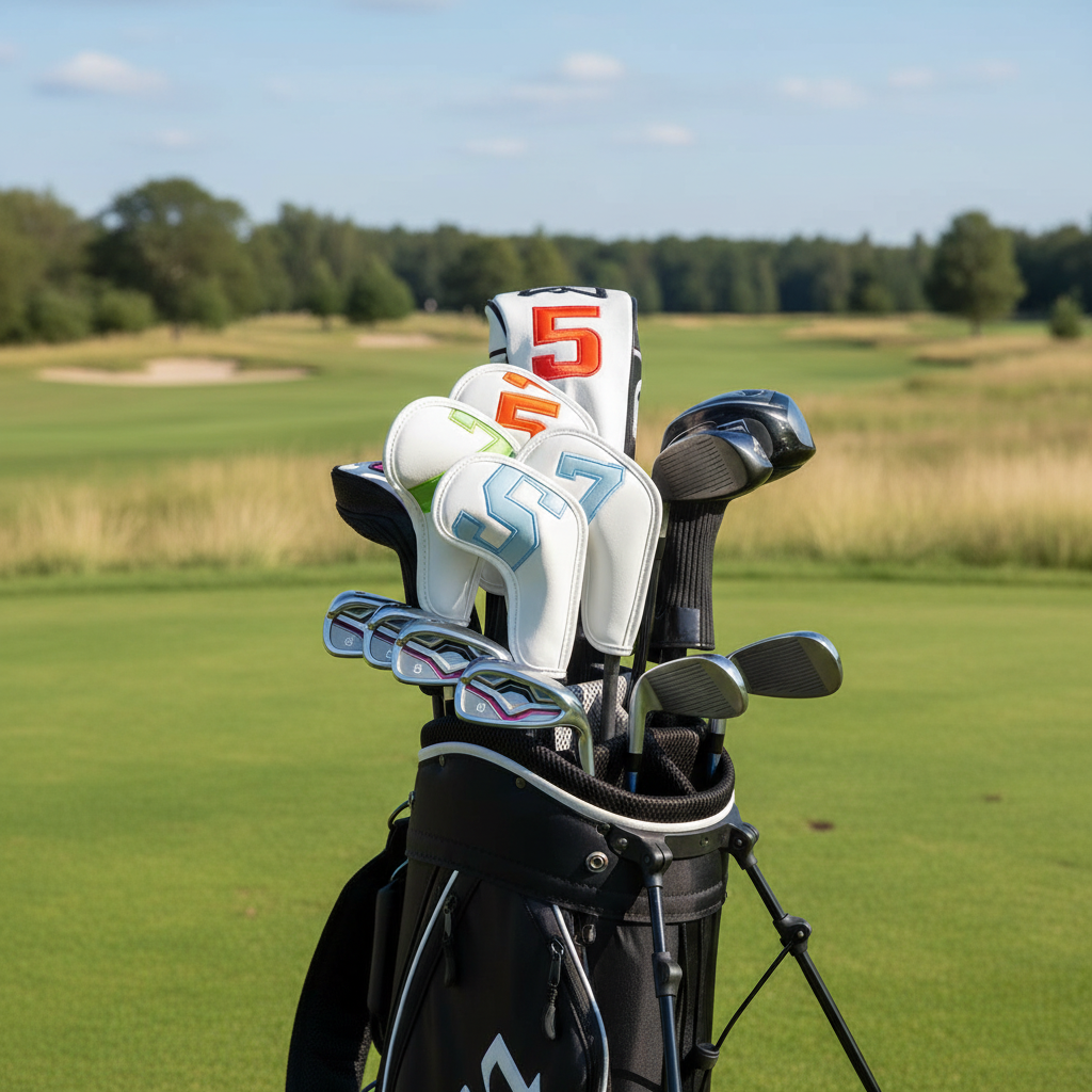 Colorful golf iron covers in golf context - improved