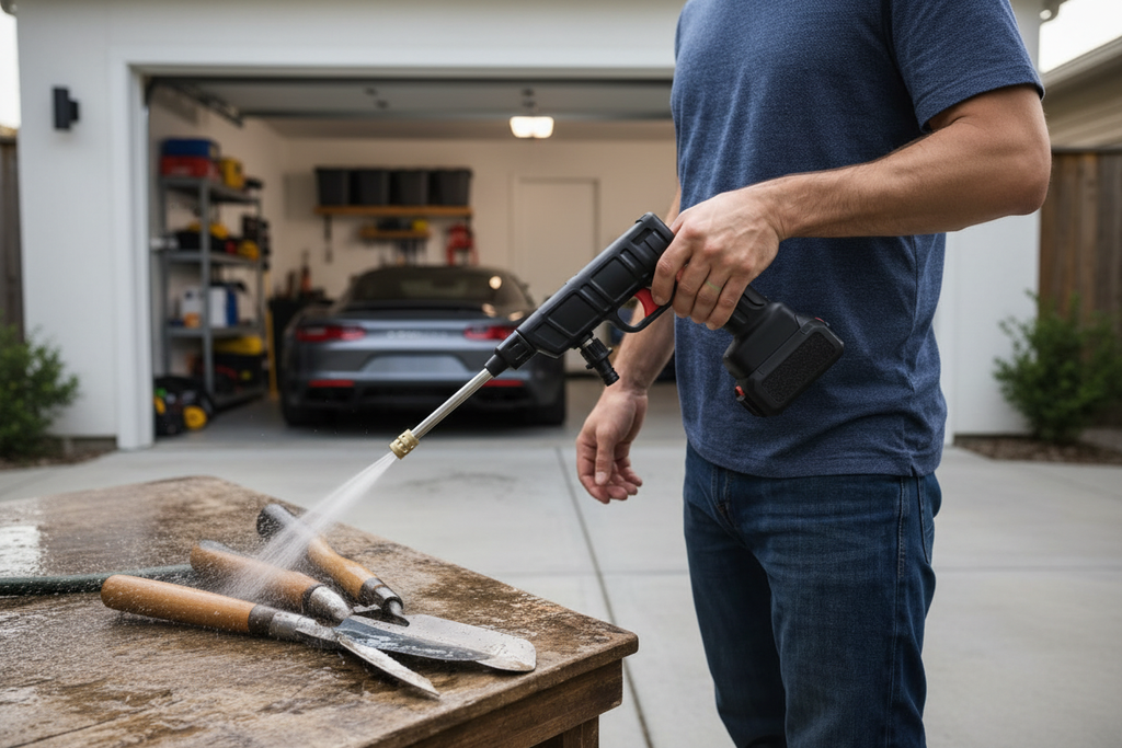 Cordless Pressure Washer – in use on driveway – Homi Goods