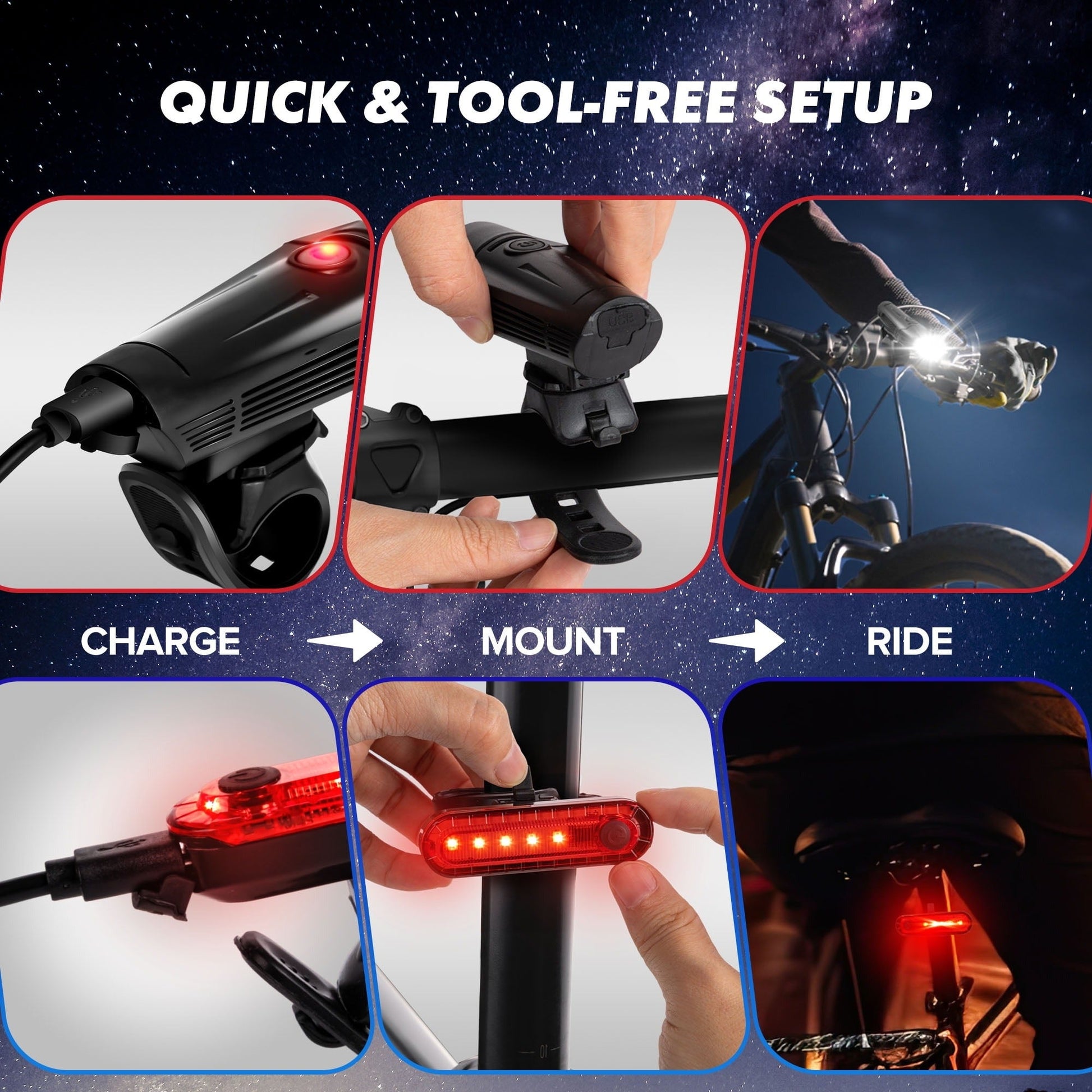 Bike Light – USB Rechargeable Front & Rear Bicycle Light Set | IPX4 Waterproof
