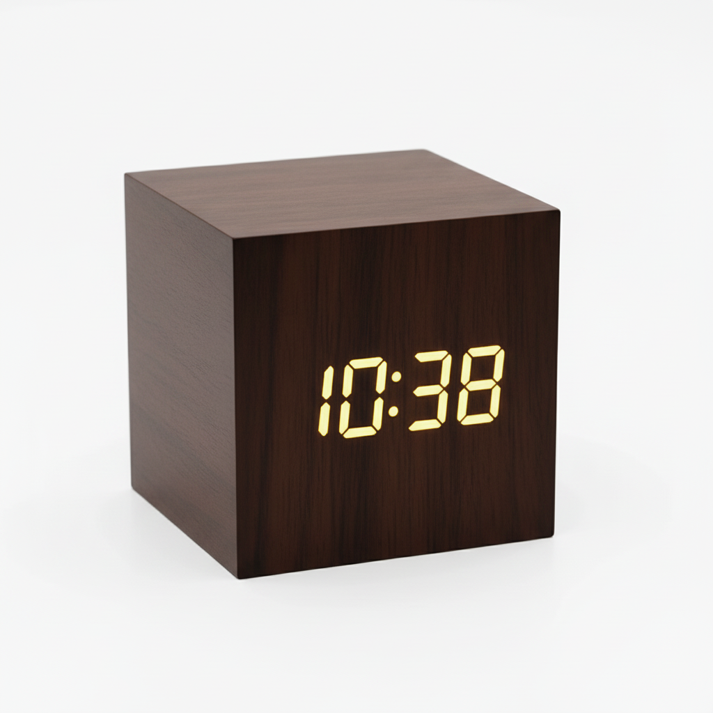 Dark Brown Wood LED Clock Zoomed