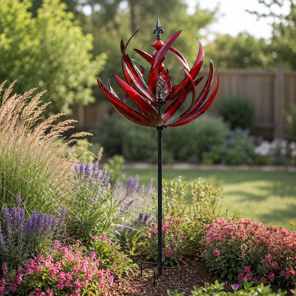 Metal Wind Spinner for Garden – Lotus Kinetic Stake