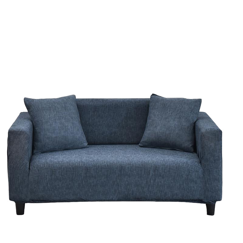 Denim Blue Stretch Sofa Cover — Heathered Knit Slipcover with Elastic Hem & Foam Tucks (1–4 Seater)
