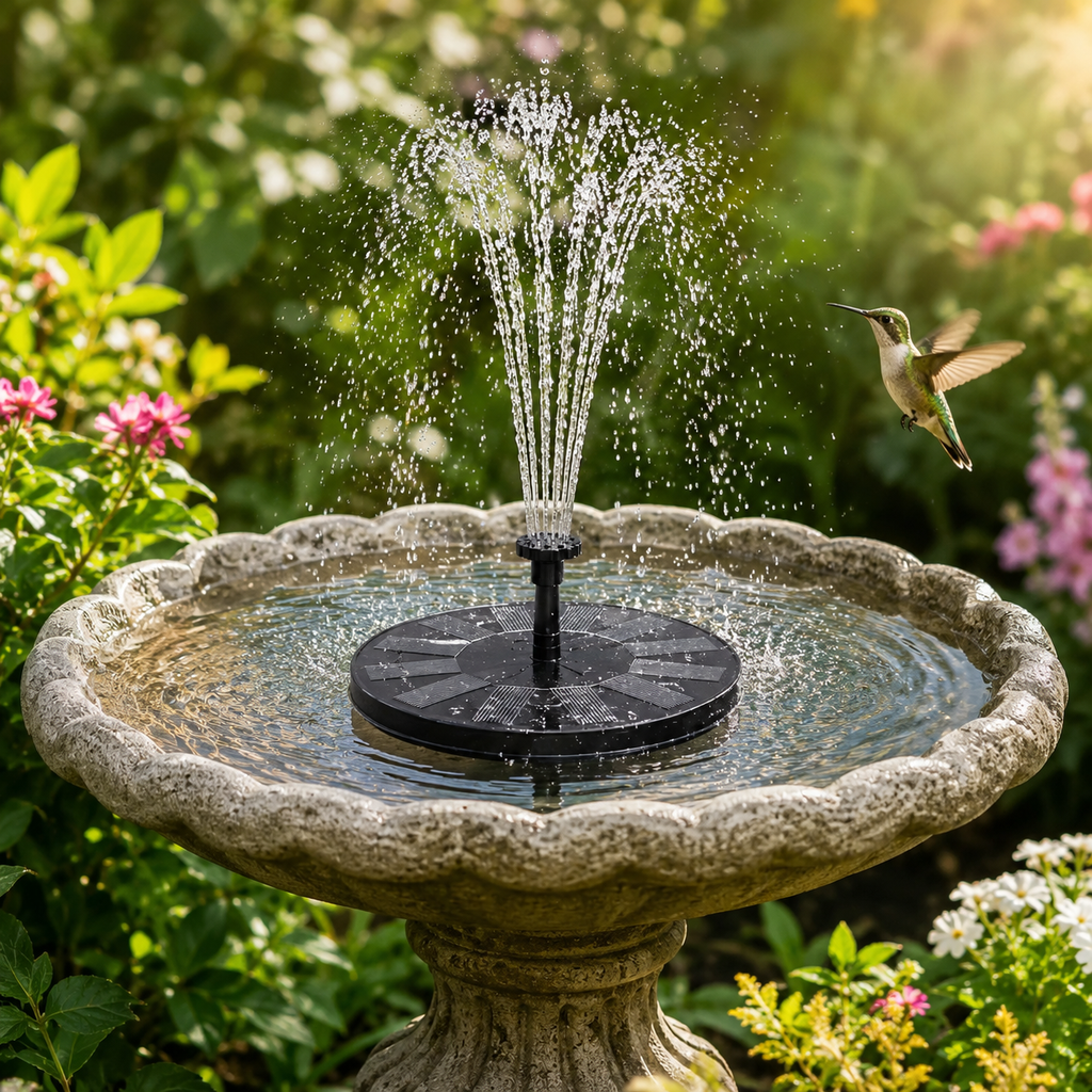 Solar Fountain Pump – Floating Bird Bath & Pond Fountain