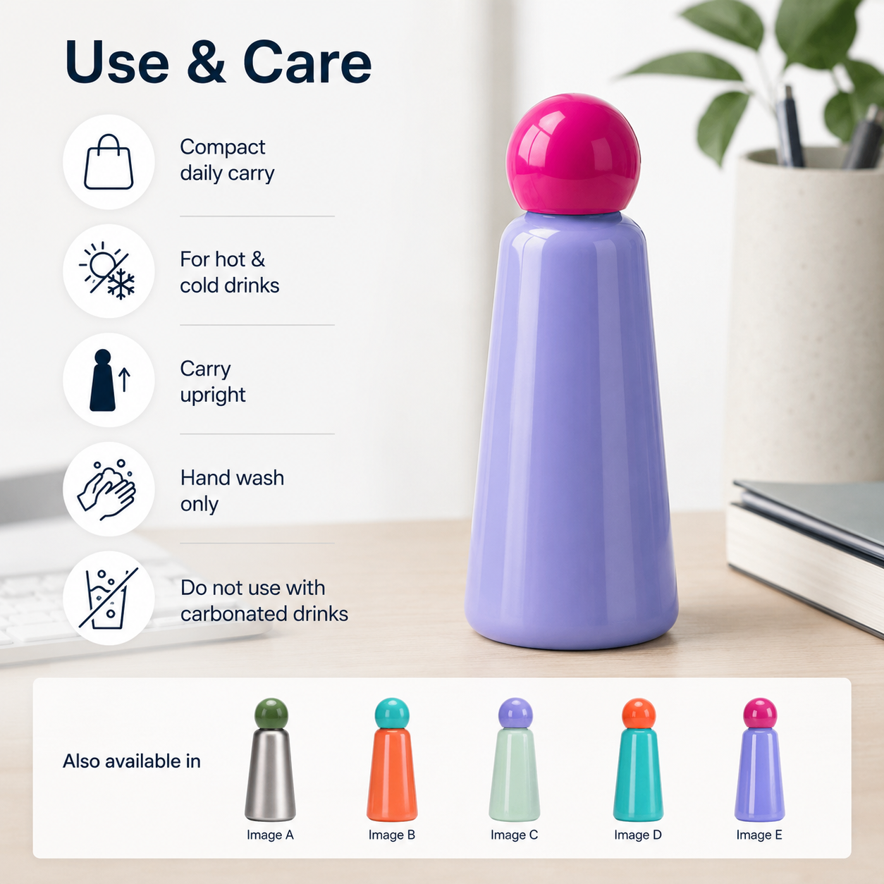 Insulated Water Bottle – Reusable Stainless Steel Thermos with Ball Cap
