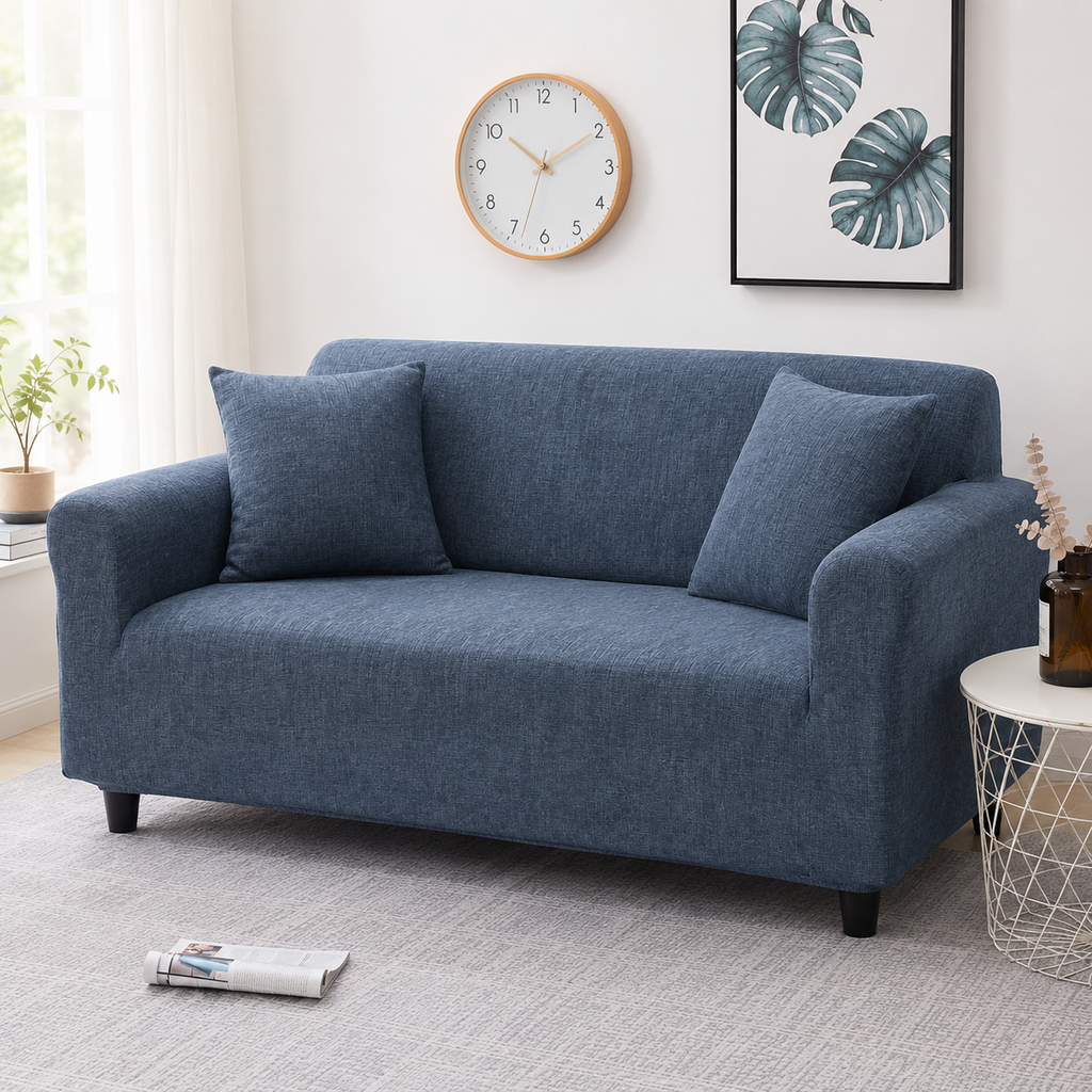 Blue Stretch Sofa Cover – Washable Couch Slipcover 1–4 Seater
