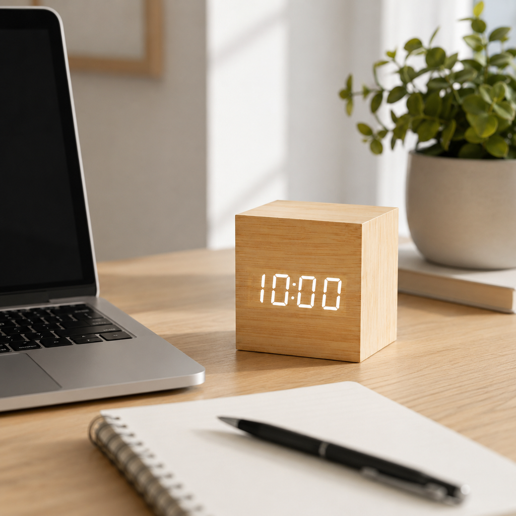 Alarm Clock – Digital Clock with Wood-Grain LED Display